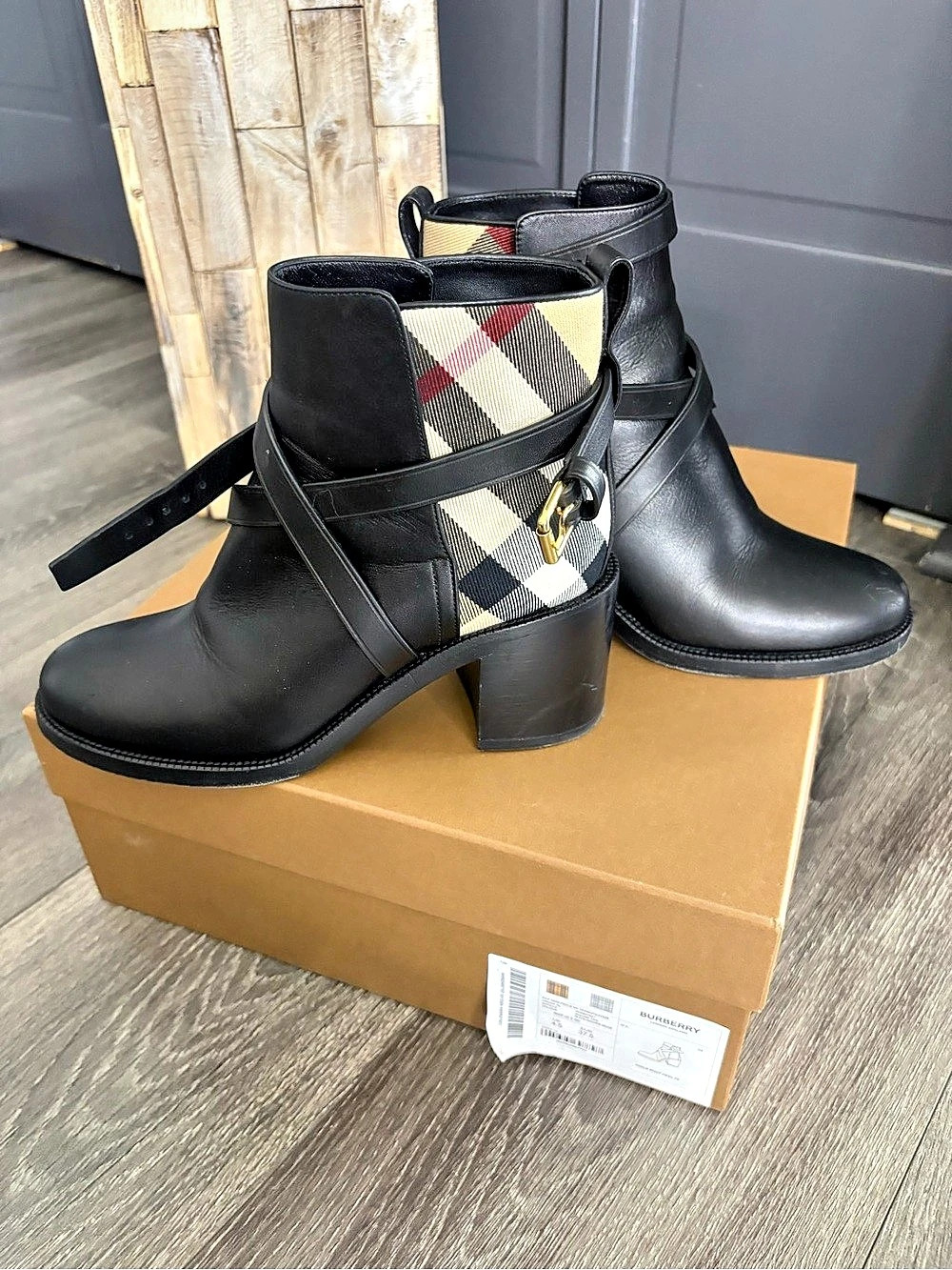 Burberry New Pryle HC 70 House Check and Leather Ankle Boot Check Ankle Boots